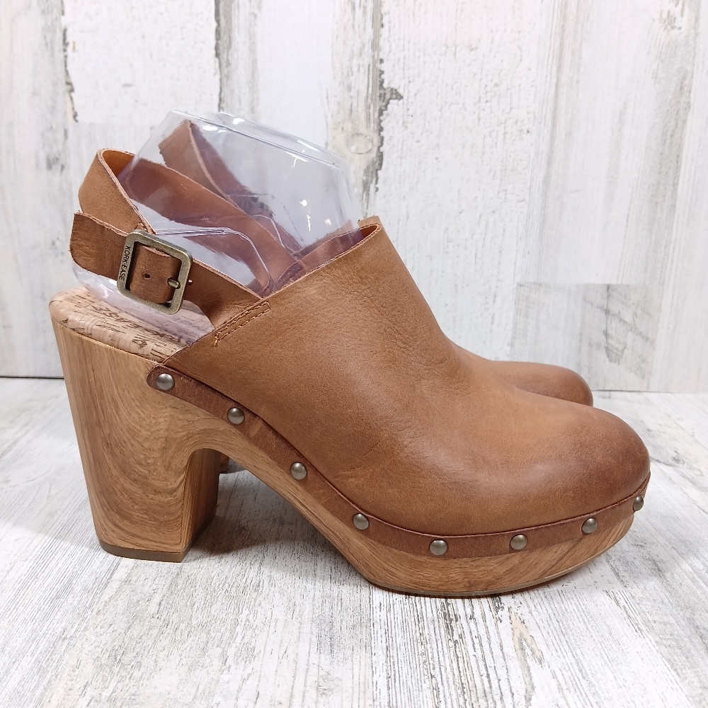 New Kork Ease Darby Brown Leather Studded Slingback Block Heel Clogs #1357 - Picture 6 of 10